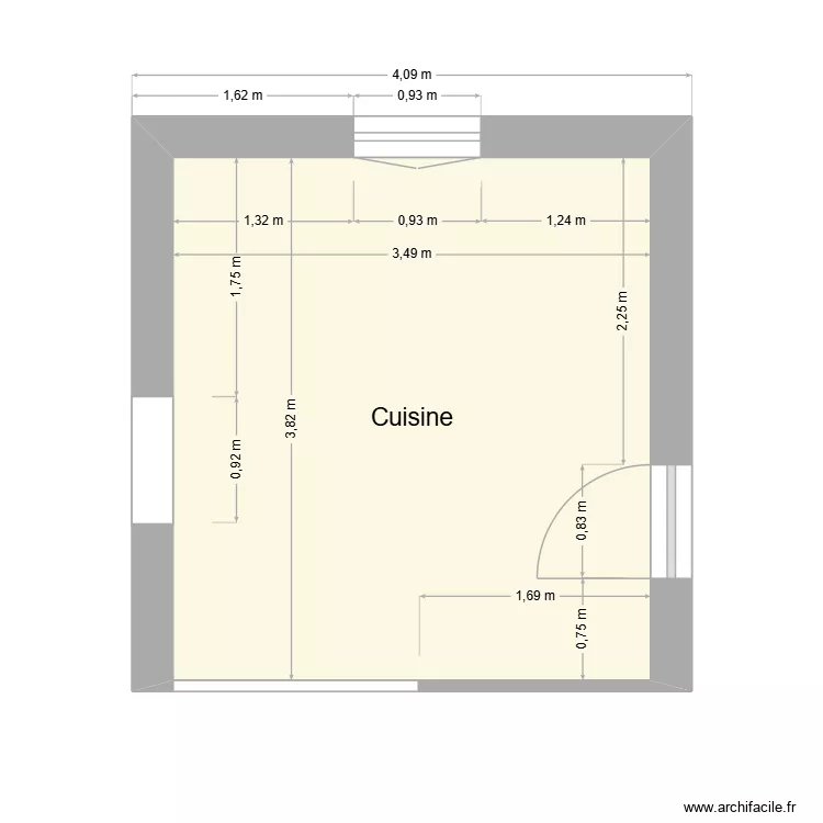 Cuisine. Plan de 1  et 13 m²