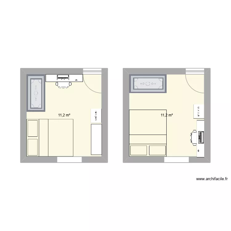 Chambre V2. Plan de 2  et 22 m²