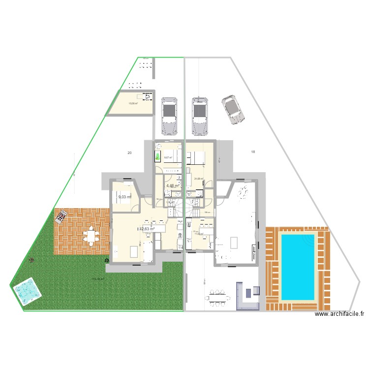 PLANV28. Plan de 17 pièces et 218 m2