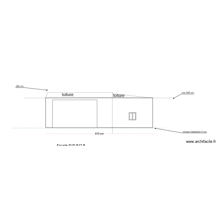 BAT B EXISTANT facade SUD. Plan de 