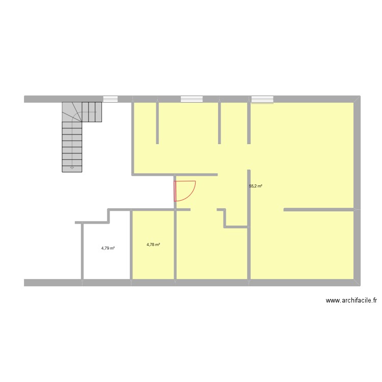 atelier. Plan de 3 pièces et 65 m2