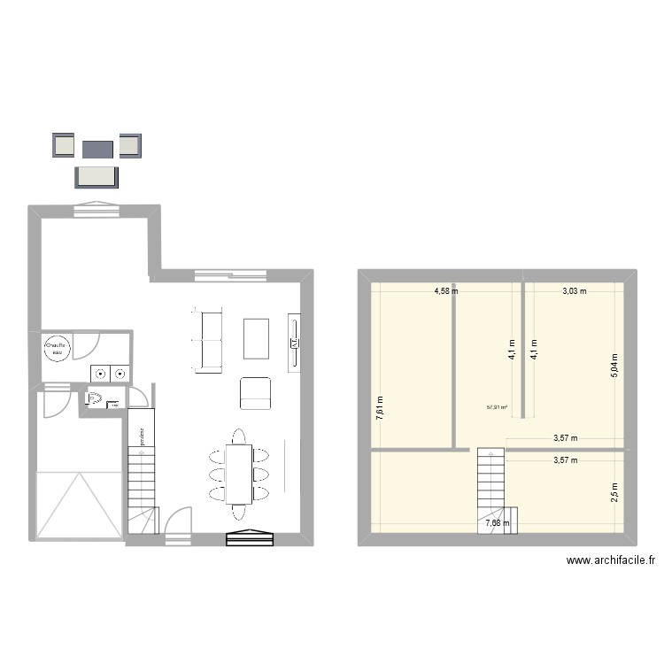 Maison Antony. Plan de 1 pièce et 58 m2