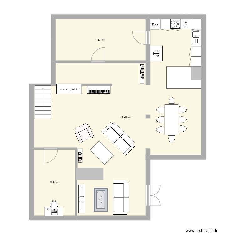 rdc_2. Plan de 3 pièces et 95 m2
