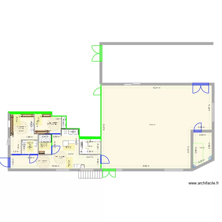 salle fitness et bien &ecirc;tre. Plan de 8  et 161 m²