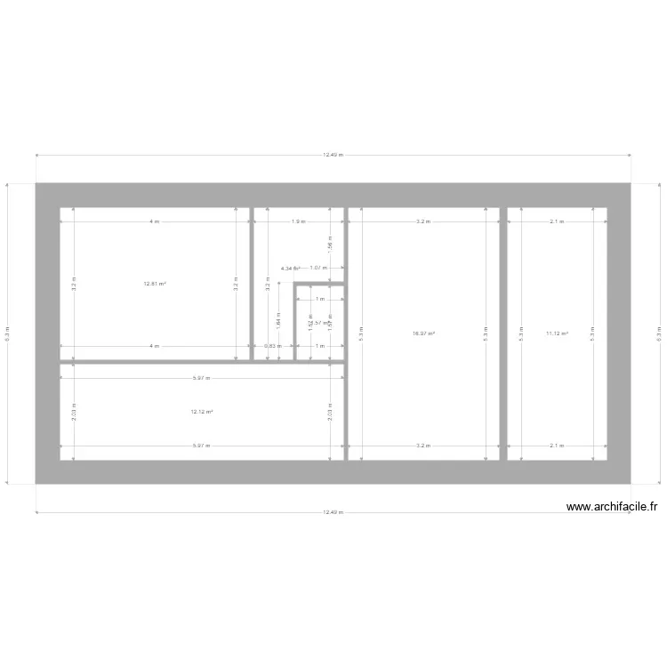 Place blanche rdc. Plan de 6 Pièces et 59 m²