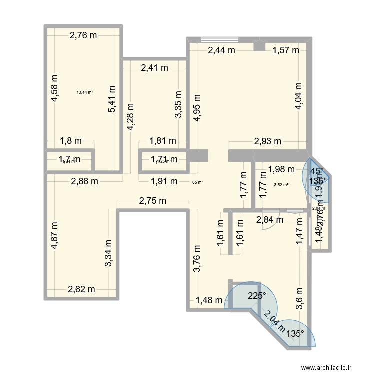 Test. Plan de 6 pièces et 86 m2