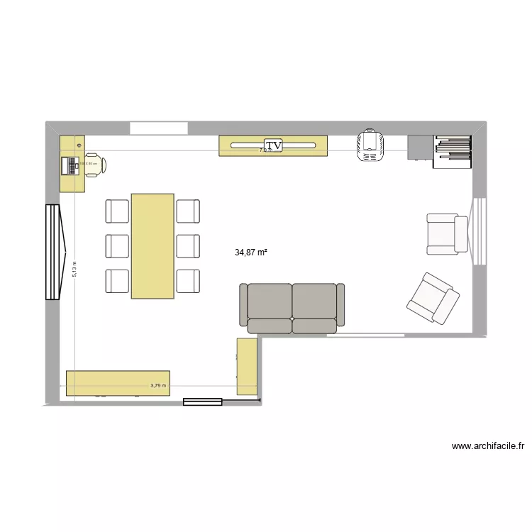 SSalon. Plan de 1 Pièce et 35 m²