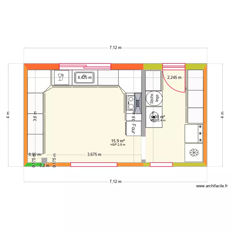CUISINE 2. Plan de 2 Pièces et 24 m² CUISINE 2. Plan de 2 Pièces et 24 m²