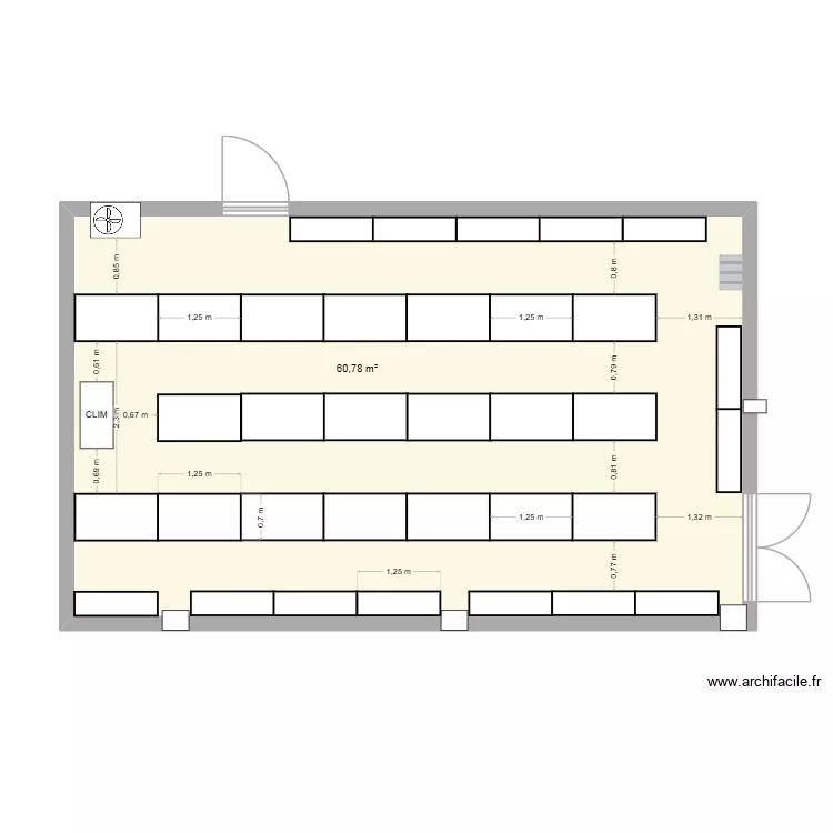Local BPL. Plan de 1  et 61 m²