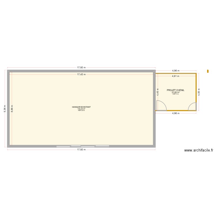 plan coupe chenil. Plan de 2 pièces et 176 m2