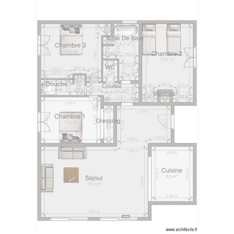 La colle 2. Plan de 1 pièce et 2 m2