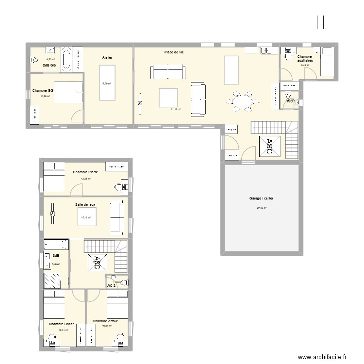 FB3. Plan de 14 pièces et 199 m2