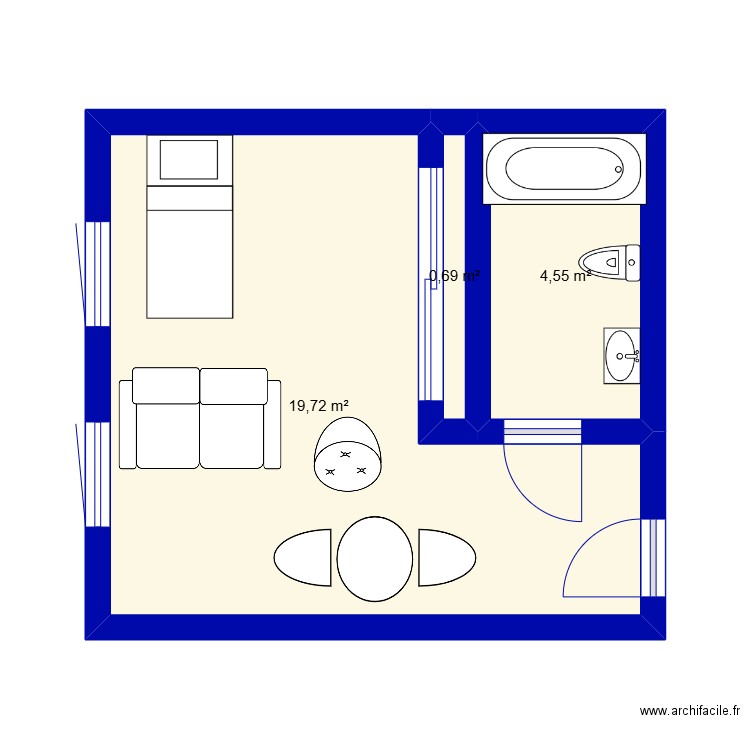 aline. Plan de 3 pièces et 25 m2