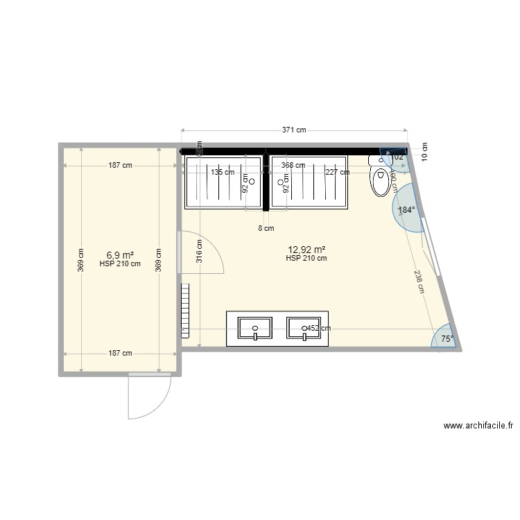 SdB NEW STIVERT. Plan de 2 pièces et 20 m2