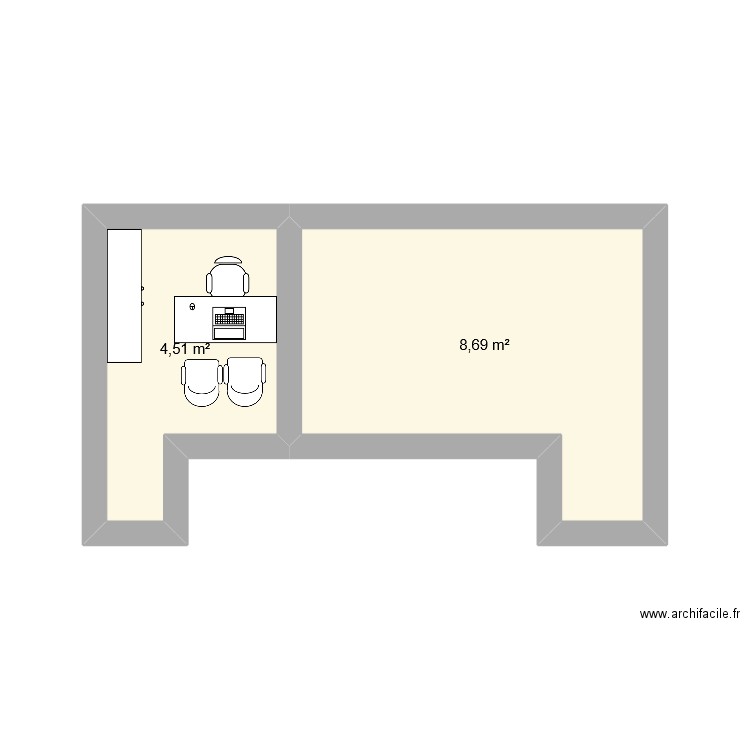 bh car. Plan de 2 pièces et 13 m2