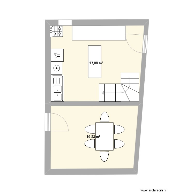 cuisine. Plan de 2 pièces et 25 m2