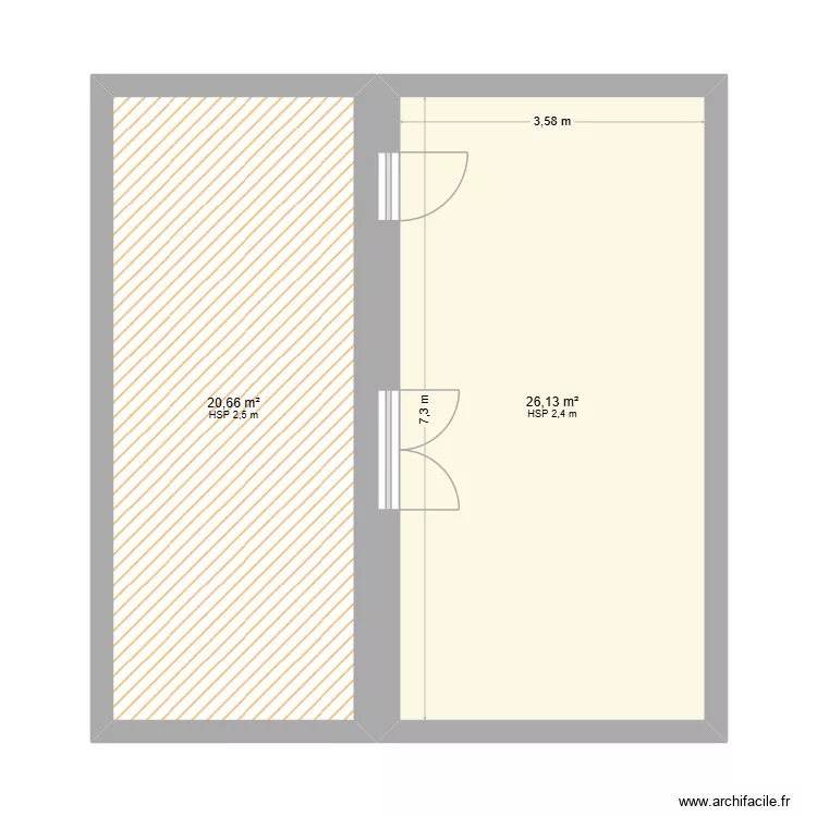 studio. Plan de 3  et 58 m²