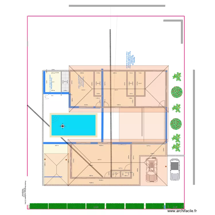 Esquisse 2 blocs avec toits sans meubles et avec sous-sol. Plan de 