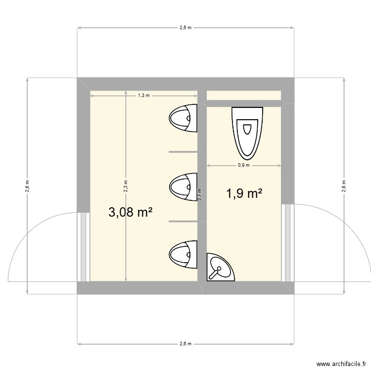 WC ALGECO. Plan de 2 pièces et 5 m2