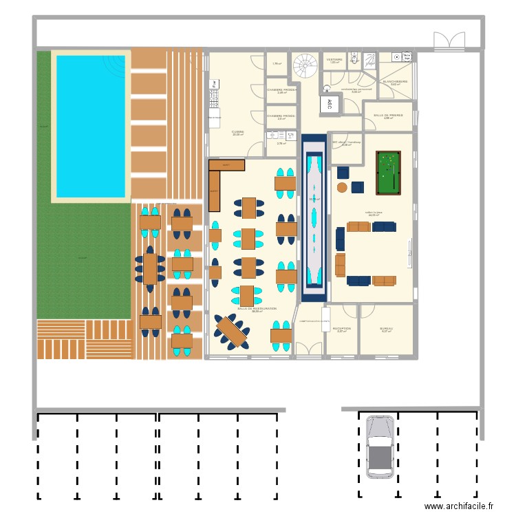 projet. Plan de 17 pièces et 201 m2