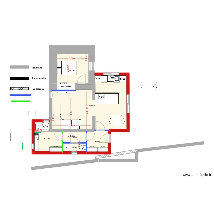 a casuccia 1 ter. Plan de 6 pièces et 56 m2