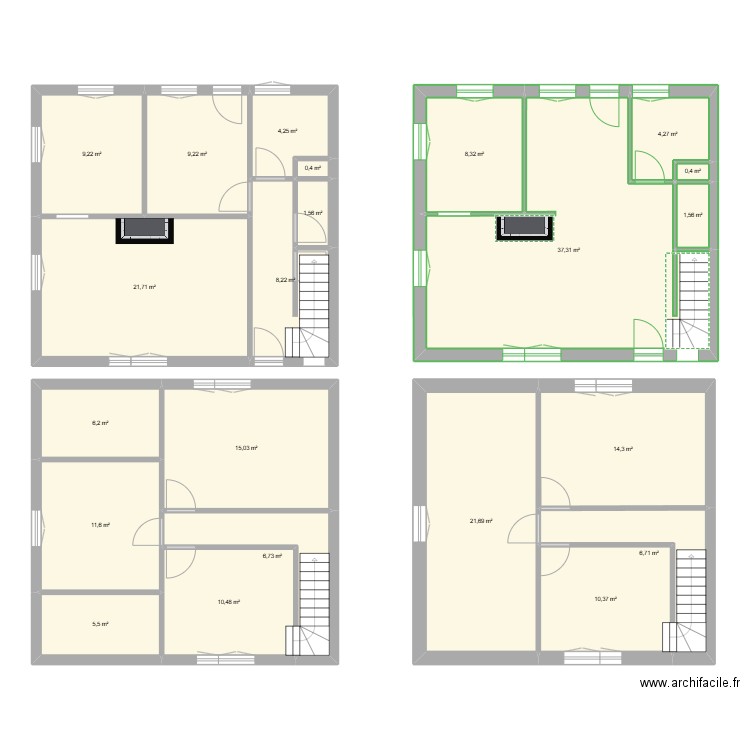 fouilloy rez de chaussé avant aprés. Plan de 22 pièces et 215 m2