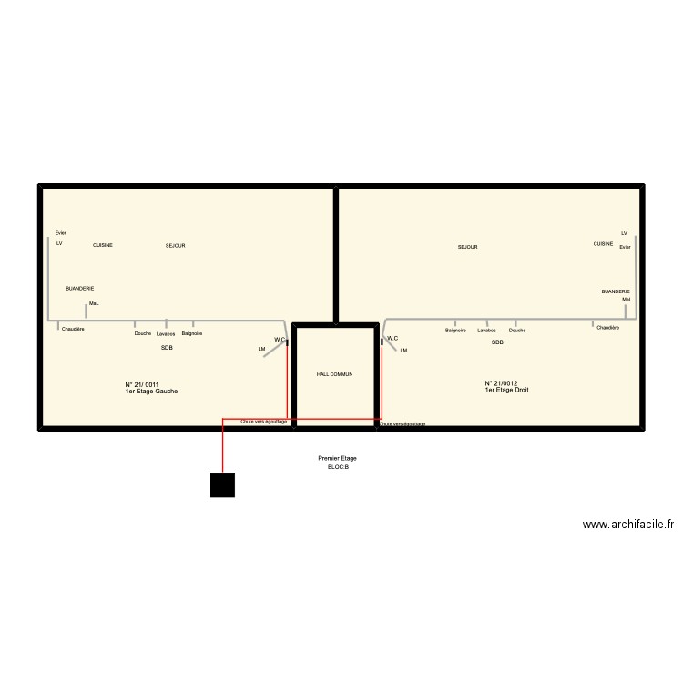 neupreA1er. Plan de 3 pièces et 87 m2