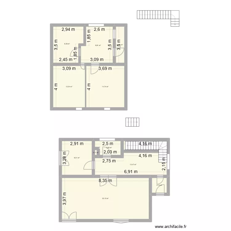 Maison-1. Plan de 12  et 114 m²