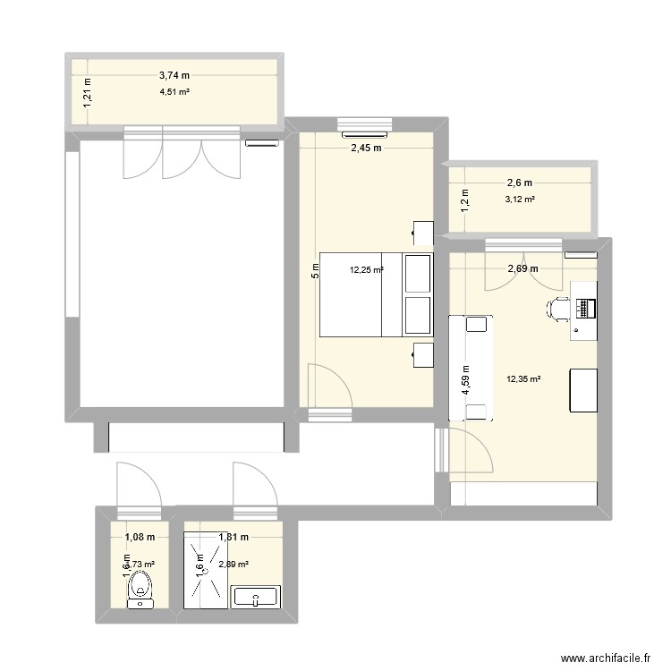 Appartement Cuire. Plan de 6 pièces et 37 m2