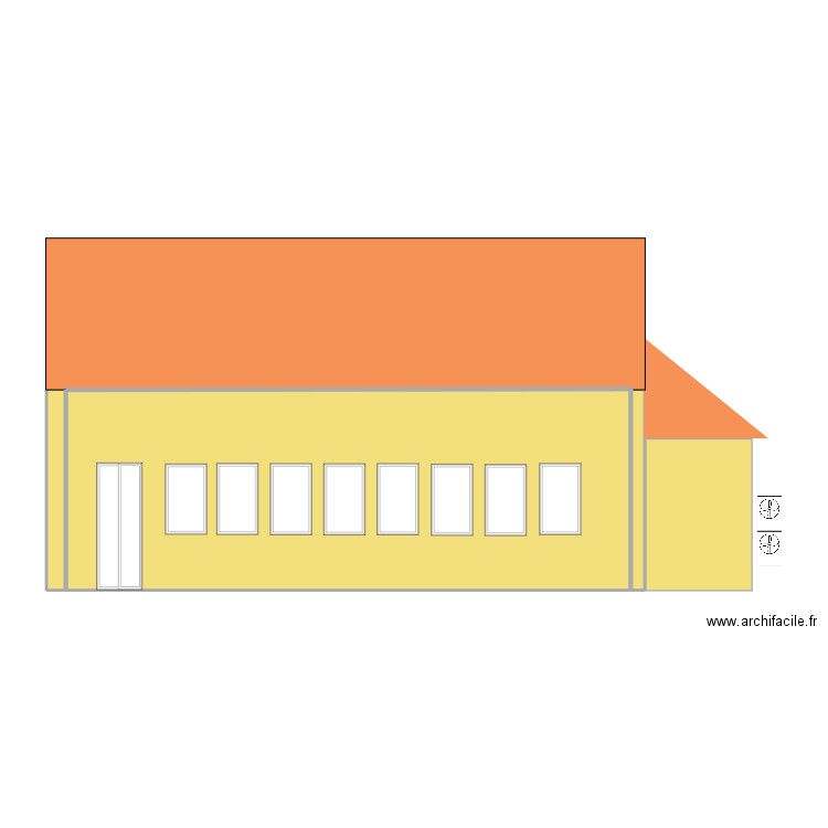 plan façade. Plan de 1 pièce et 57 m2