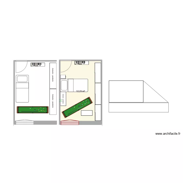 chambre 1ok. Plan de 1  et 12 m²