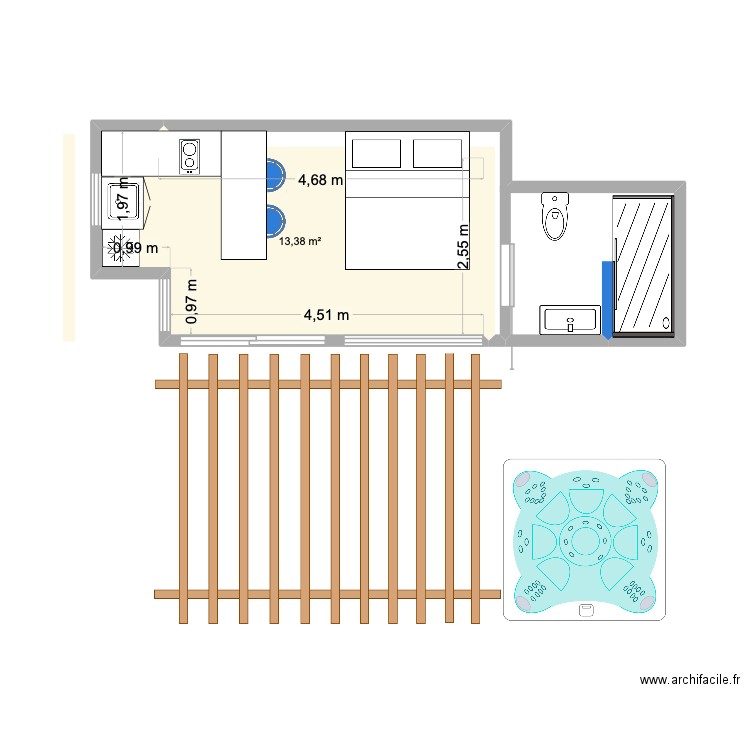Test RB. Plan de 1 pièce et 13 m2
