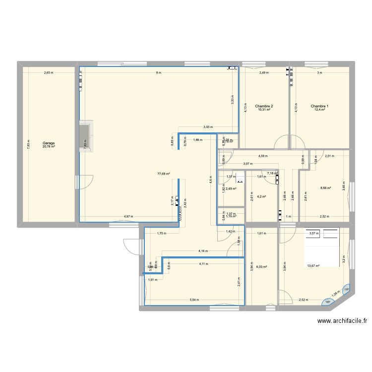 Maison Extension + couloir. Plan de 12 pièces et 166 m2