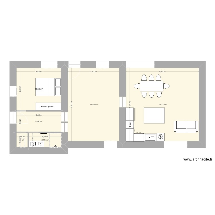 Valega3. Plan de 6 pièces et 76 m2