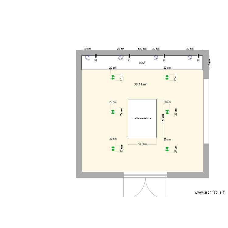 Salle BEV SODIVA. Plan de 1 pièce et 30 m2
