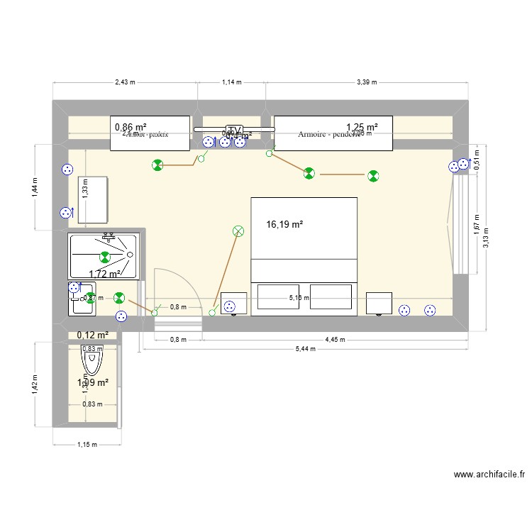 Ezervillechambre. Plan de 5 pièces et 20 m2