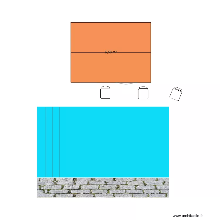 Piscine et bar. Plan de 1  et 7 m²