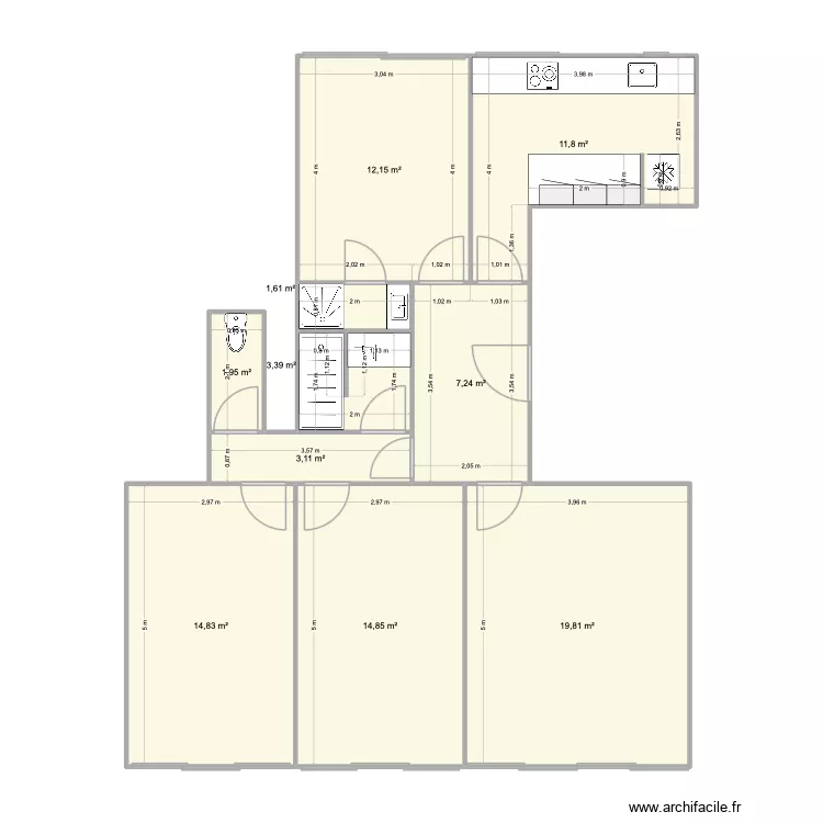 grande corniche sub cuisine. Plan de 10  et 91 m²