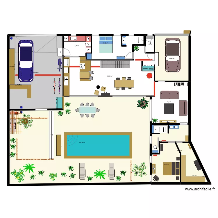 cuisine s&eacute;jour. Plan de 12  et 375 m²
