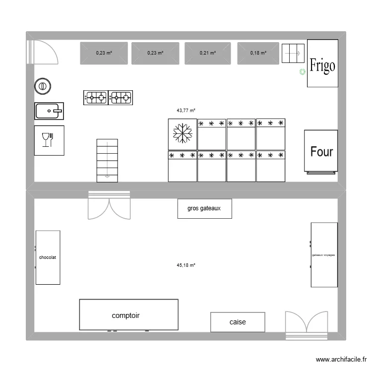 boutique. Plan de 6  et 94 m²