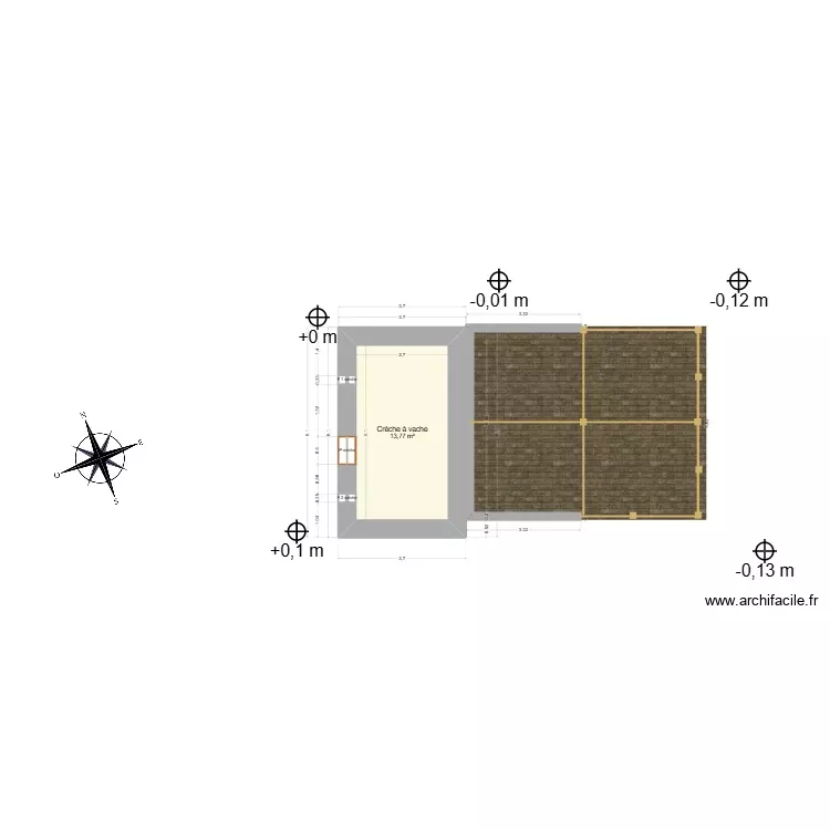 Projet cr&egrave;che terrasse seule sans toiture rue soleil levant. Plan de 1 Pièce et 14 m²