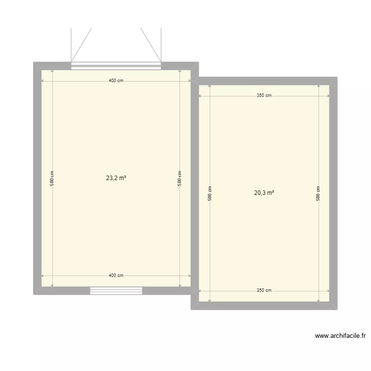 Extension. Plan de 2 pièces et 44 m²