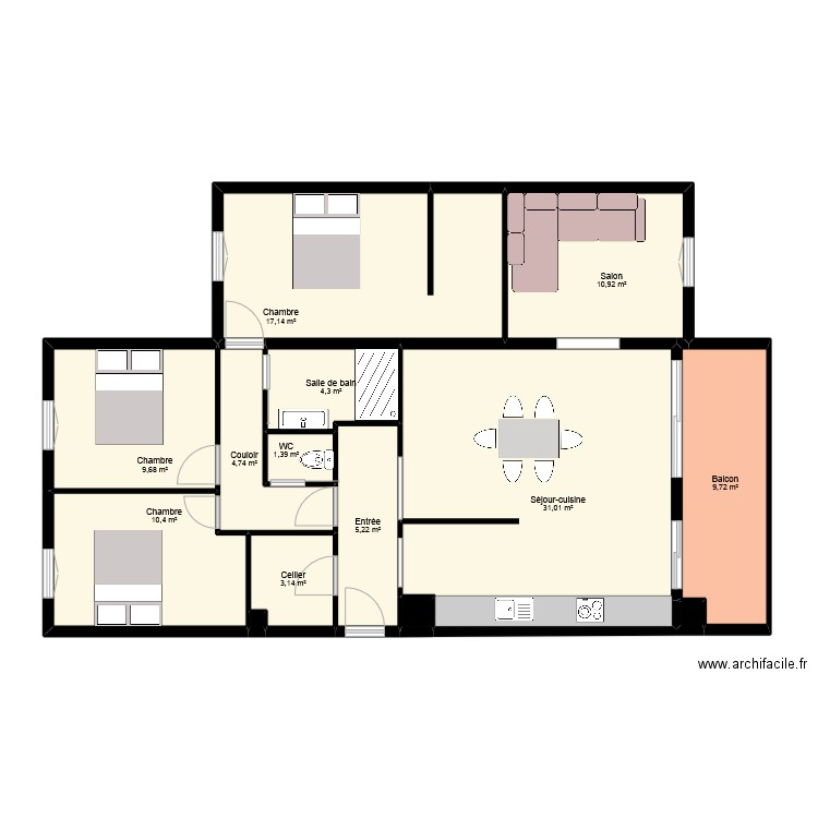 GOLETTO. Plan de 13 pièces et 108 m2