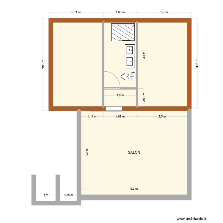 SALON + EXTENSION APRES. Plan de 5 pièces et 50 m2