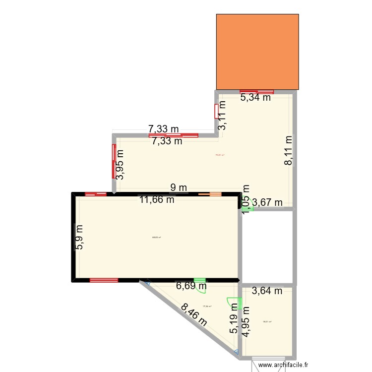 agrandissement. Plan de 4 pièces et 175 m2