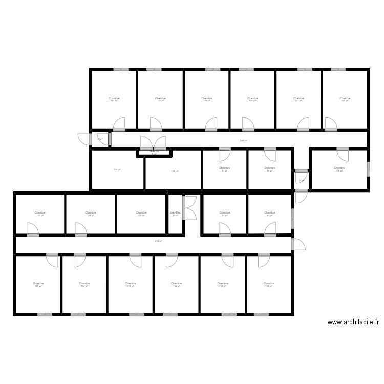 Dortoir 22 personne Jack n' Jill. Plan de 28 pièces et 299 m2