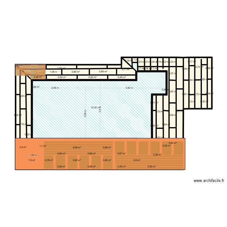 terrasse. Plan de 69 pièces et 76 m2