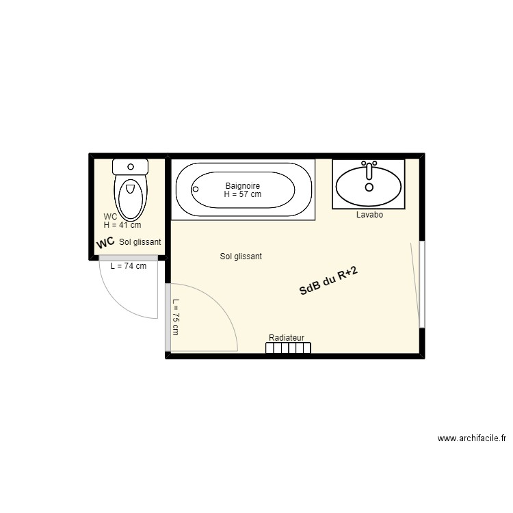 CHAN avant travaux 2. Plan de 2 pièces et 7 m2