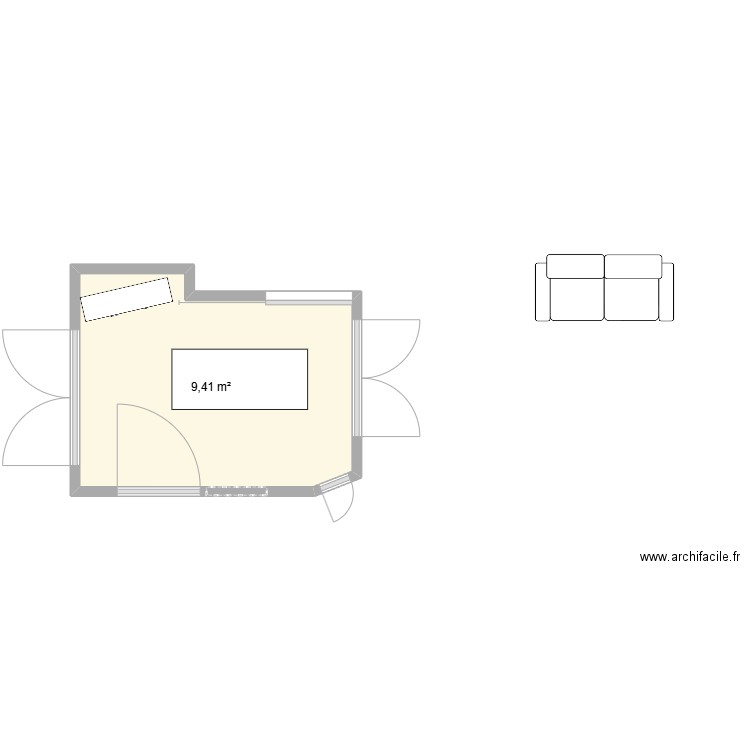 Actuel. Plan de 1 pièce et 9 m2