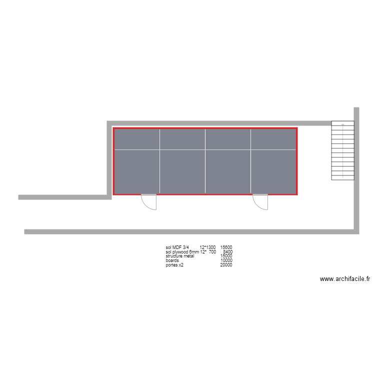 mezzanine cost. Plan de 1 pièce et 34 m2